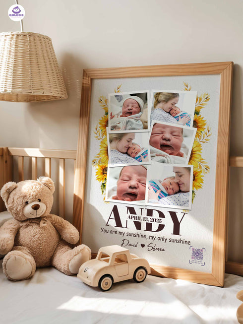 Personalized Sunflower Baby Photo Collage Poster – Custom Multi-Photo Keepsake with Quote
